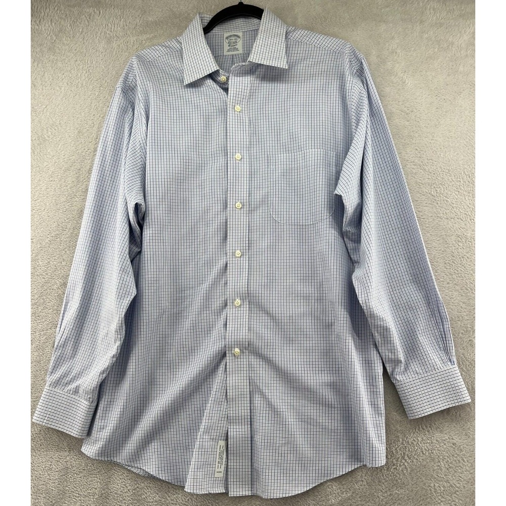 Brooks Brothers Shirt Men's 16.5-33 Blue White Check Button Up Cotton No Iron